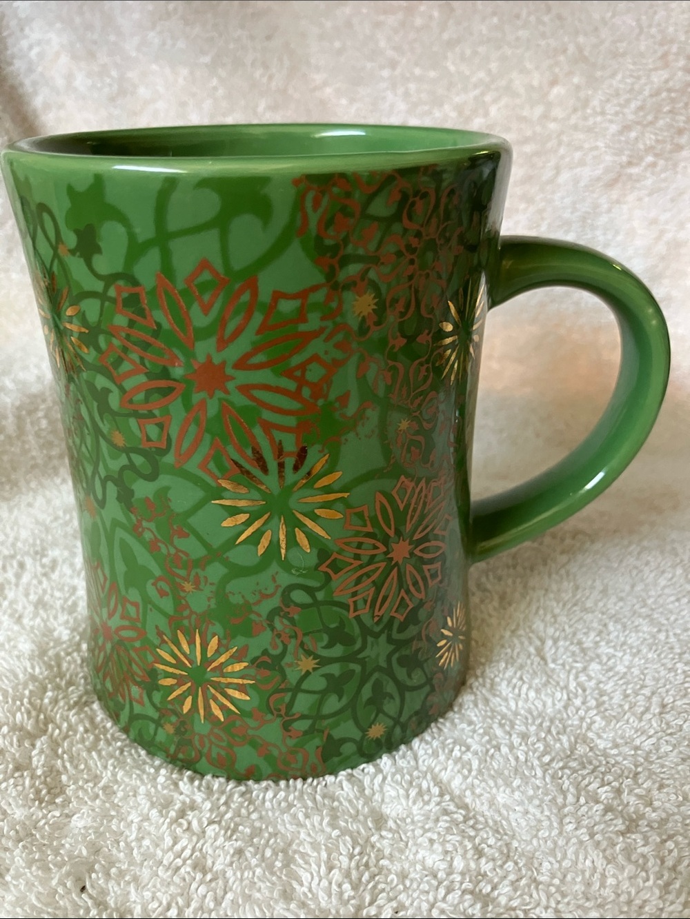 Peet’s Green Floral Accent Ceramic Mug with Gold Pattern Holiday 2010